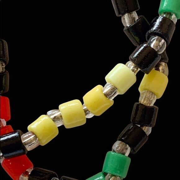 Vintage hand blown glass bead red-green-yellow-black clear  necklace 22”L - Picture 10 of 14